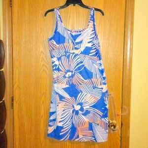 Blue/White&peach flowers design sleeveless "FISHING"👗dress @See pics PLZ Size:L
